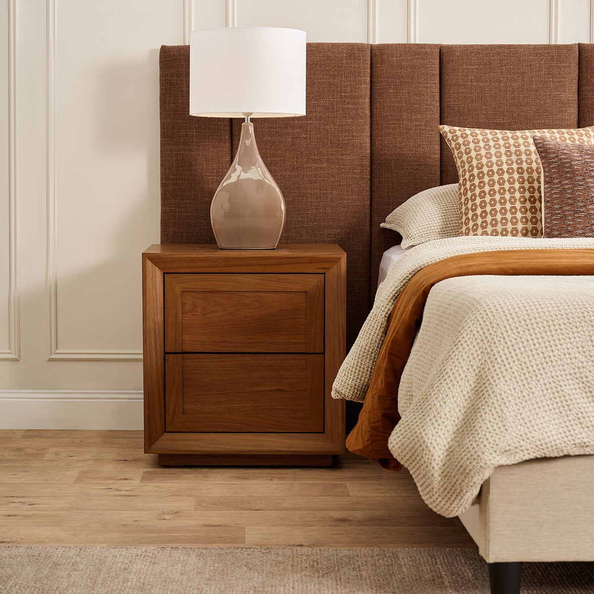 Balmain Tall Bedside Table - Walnut