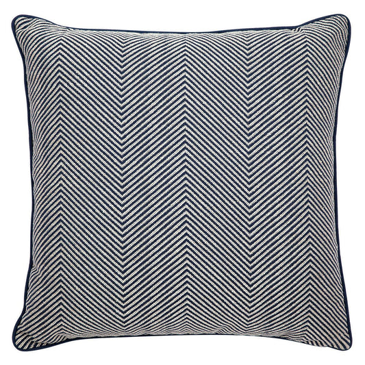Candace Square Feather Cushion - Chevron Blue Linen - OUTLET NSW