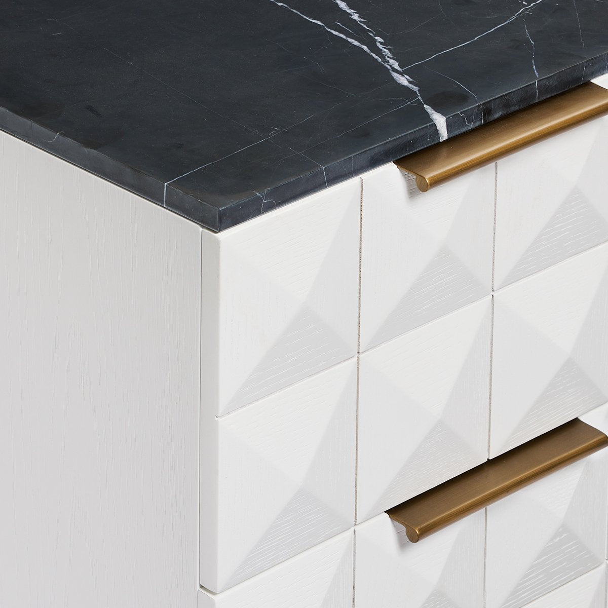Benedict White Oak Bedside Table - Black Marble