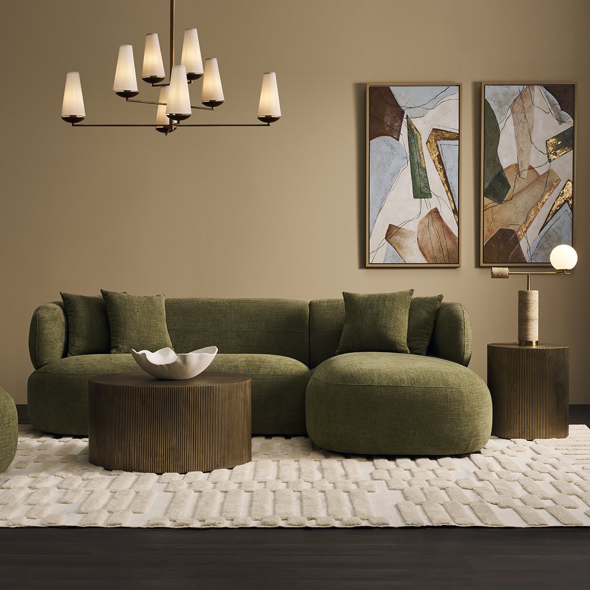 Greenwich Modular 3 Seater Sofa w Right Chaise - Sage Chenille – view 2