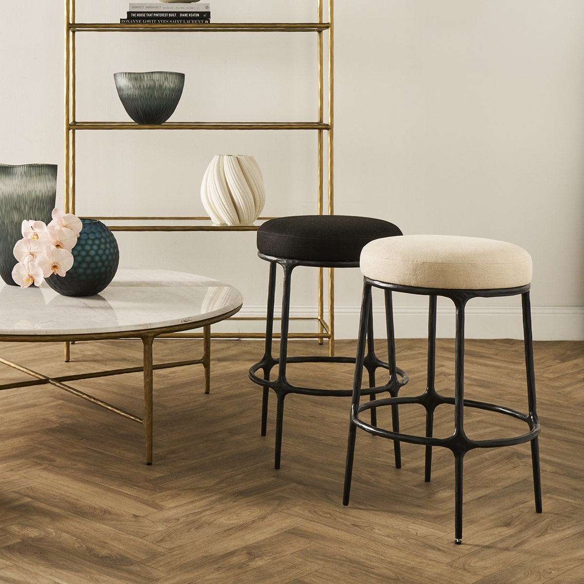 Heston Black Kitchen Stool - Black Linen – view 2
