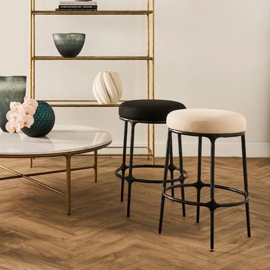 Heston Black Kitchen Stool - Black Linen – view 2