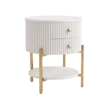 Aimee Round Bedside Table - White
