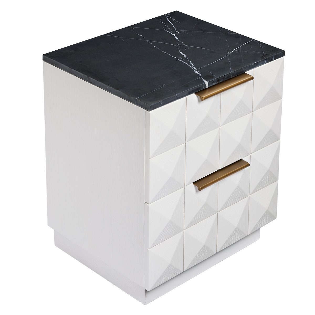Benedict White Oak Bedside Table - Black Marble
