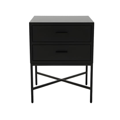 Nessa 45x60cm 2 Drawer Bedside Table - All Black