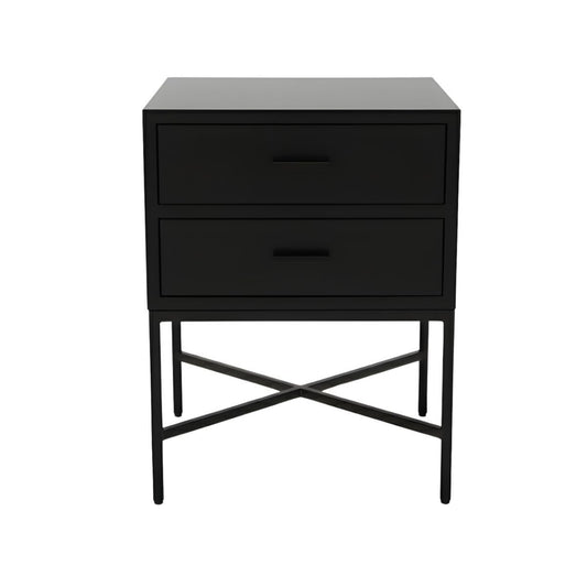 Nessa 45x60cm 2 Drawer Bedside Table - All Black