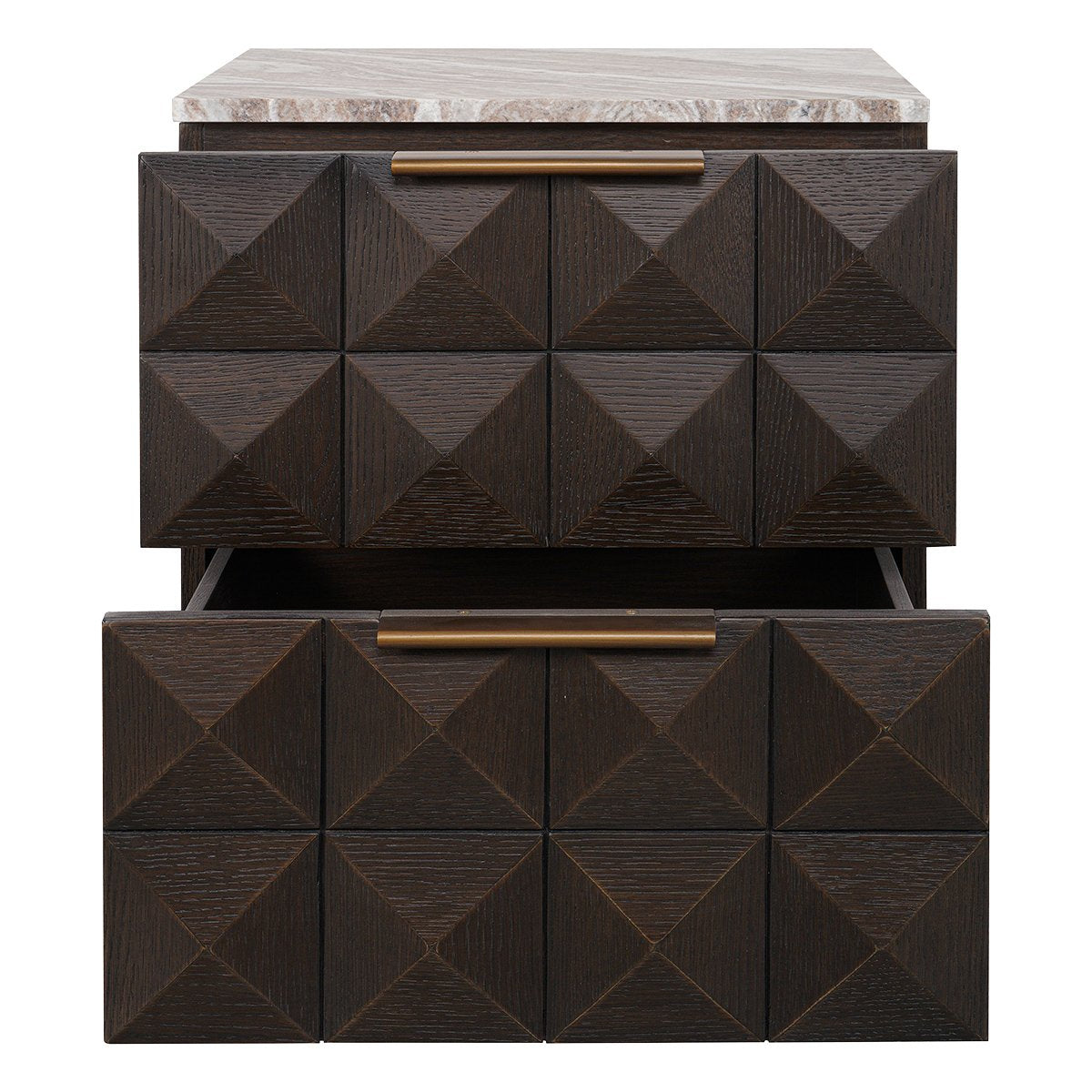 Benedict Smoked Oak Bedside Table - River Brown Marble