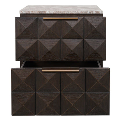 Benedict Smoked Oak Bedside Table - River Brown Marble