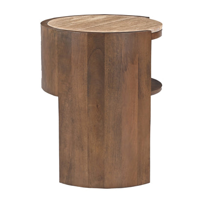 Frankie 50x60cm Travertine Bedside Table - Walnut