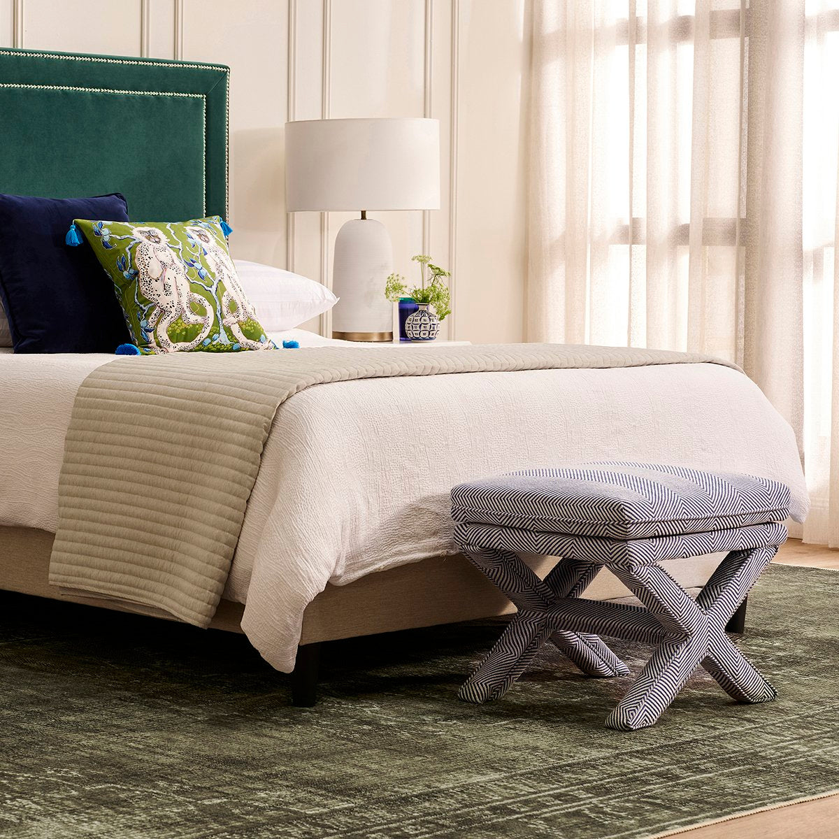 Candace Stool - Chevron Blue Linen