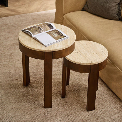 Oliver Travertine Side Table - Large Brown