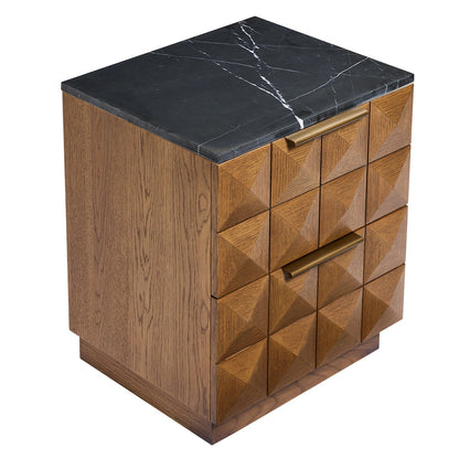 Benedict 53x62.5cm Walnut Bedside Table - Black Marble