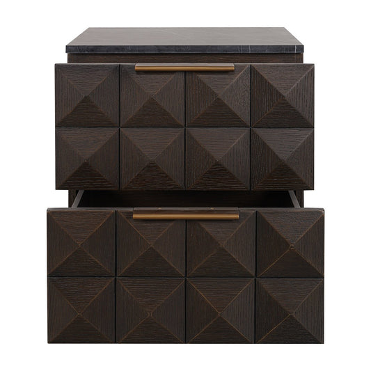 Benedict Smoked Oak Bedside Table - Black Marble