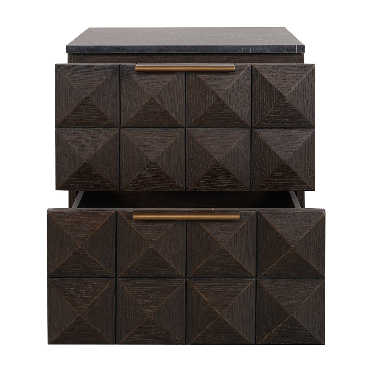 Benedict Smoked Oak Bedside Table - Black Marble