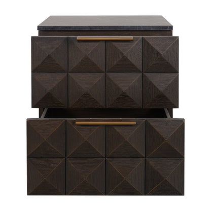 Benedict Smoked Oak Bedside Table - Black Marble