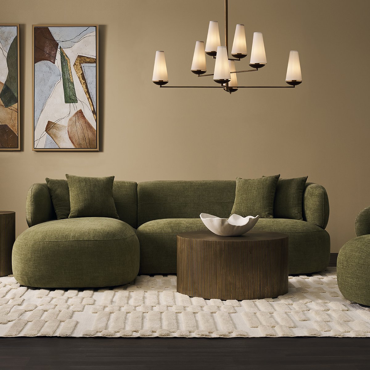 Greenwich Modular 3 Seater Sofa w Left Chaise - Sage Chenille