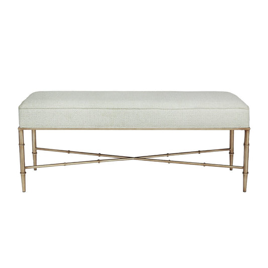 Hacienda Antique Gold Iron Bench Ottoman - Speckle Ecru