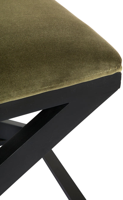 Spencer Black Timber Stool - Moss Velvet - OUTLET NSW