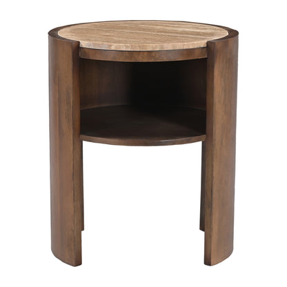Frankie 50x60cm Travertine Bedside Table - Walnut