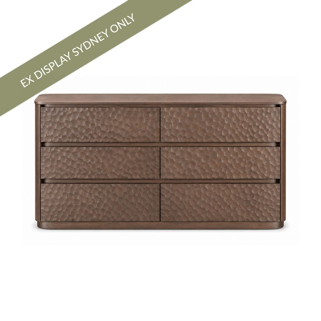 Mikki 150cm 6 Drawer Chest - Walnut Brown - OUTLET NSW