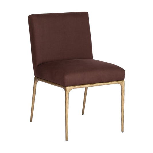 Heston Brass Dining Chair - Chocolate Linen
