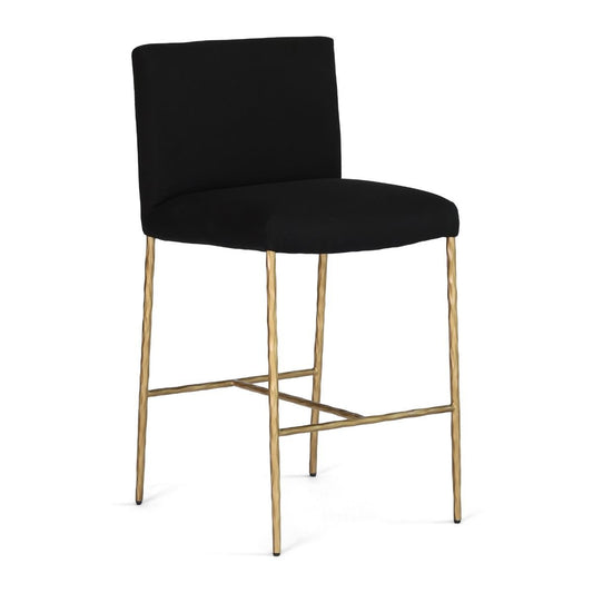 Heston Brass Kitchen Stool with Back - Black Linen