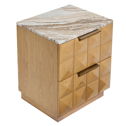 Benedict Natural Oak Bedside Table - River Brown Marble - OUTLET NSW