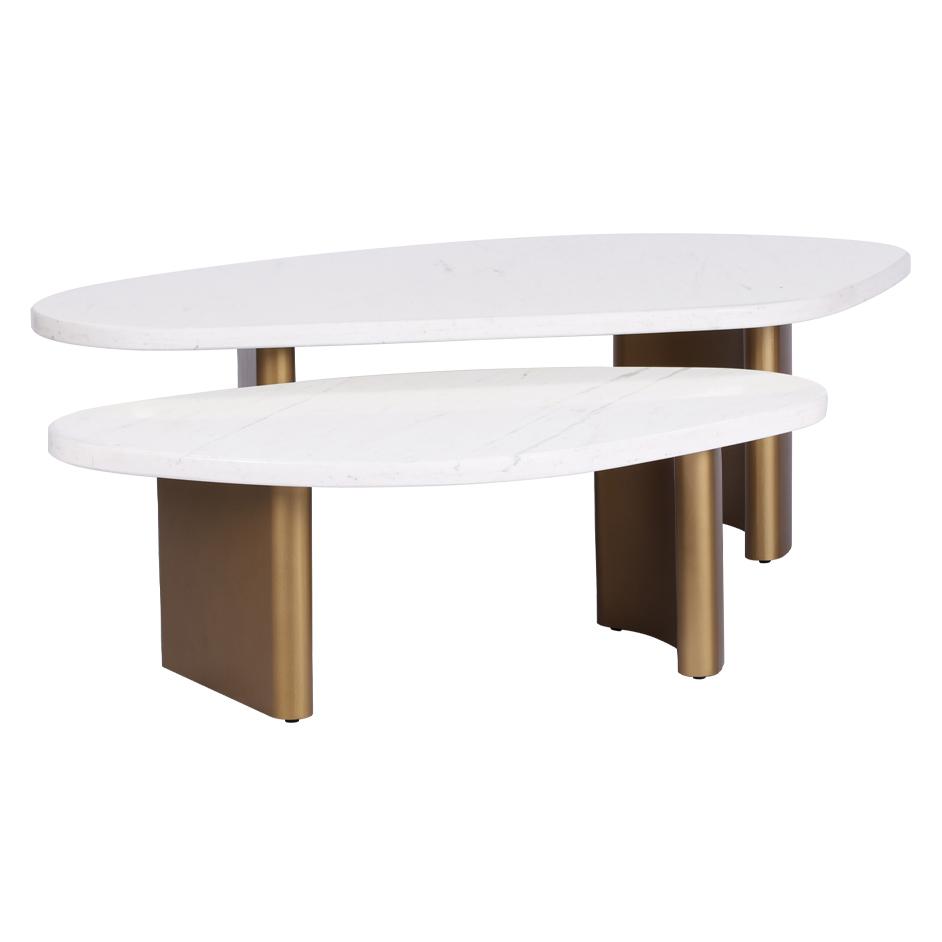 Solstice White Marble Tables Set of 2 - Antique Gold