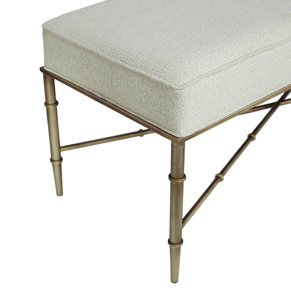 Hacienda Antique Gold Iron Bench Ottoman - Speckle Ecru