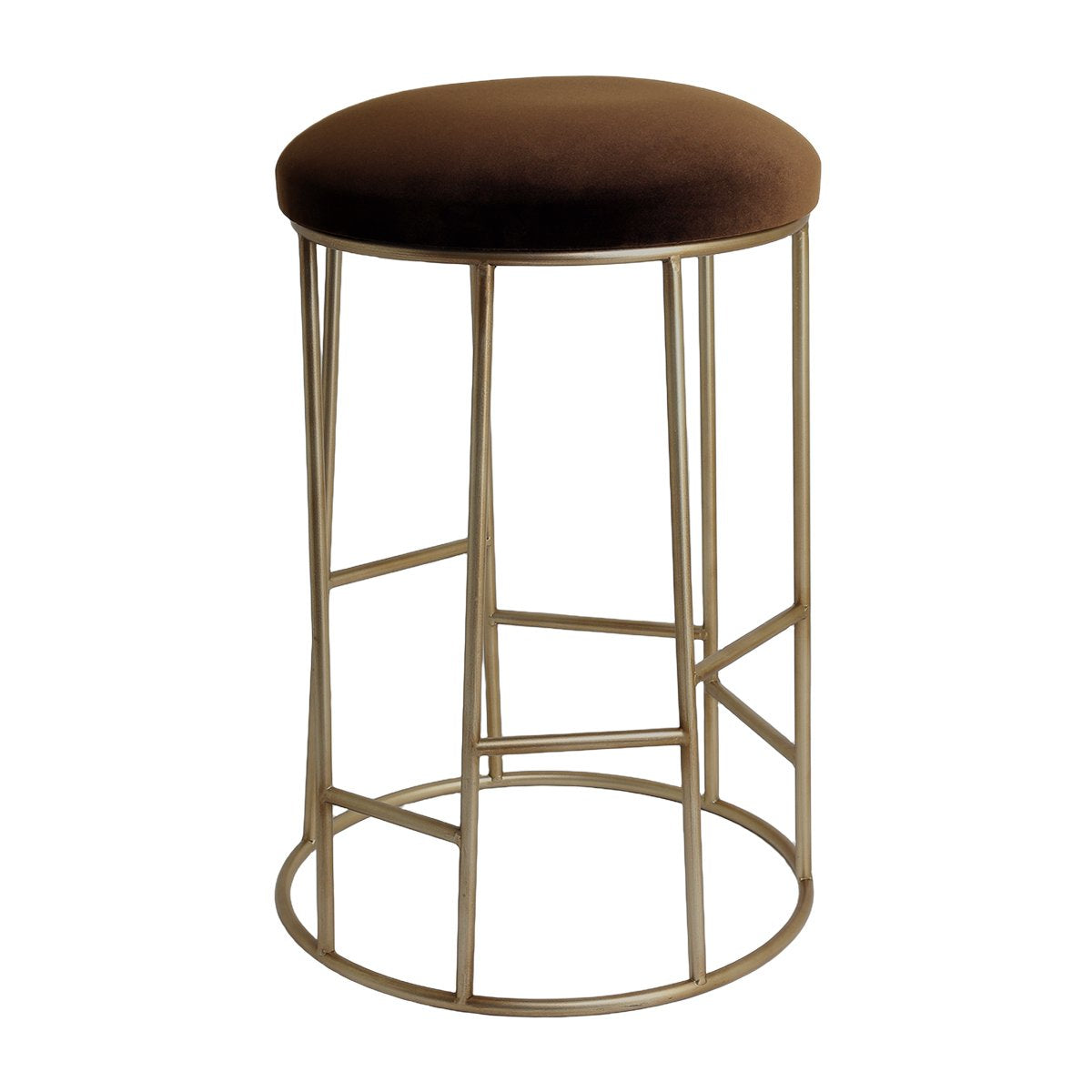 Aiden Gold Steel Kitchen Stool - Dark Chocolate Velvet