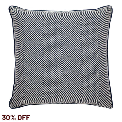 Candace Square Feather Cushion - Chevron Blue Linen