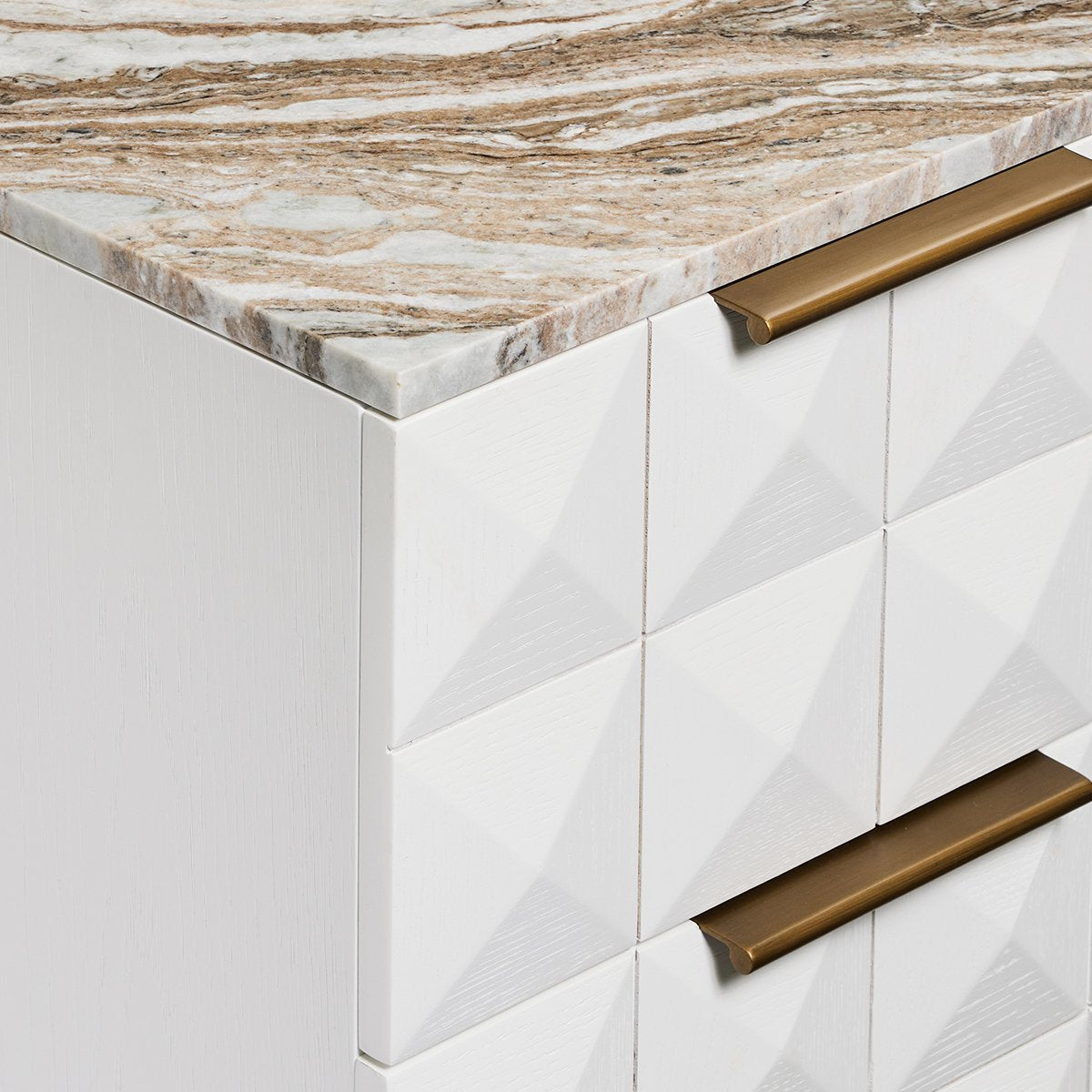 Benedict White Oak Bedside Table - River Brown Marble