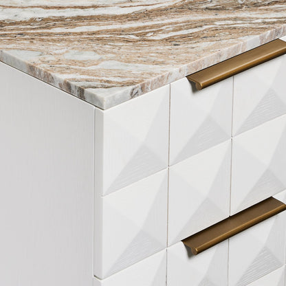 Benedict White Oak Bedside Table - River Brown Marble