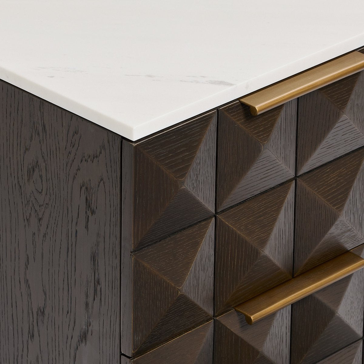 Benedict Smoked Oak Bedside Table - White Marble