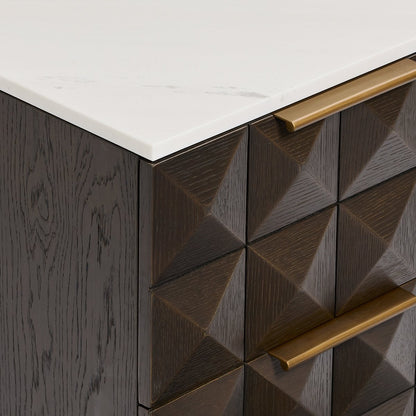 Benedict Smoked Oak Bedside Table - White Marble