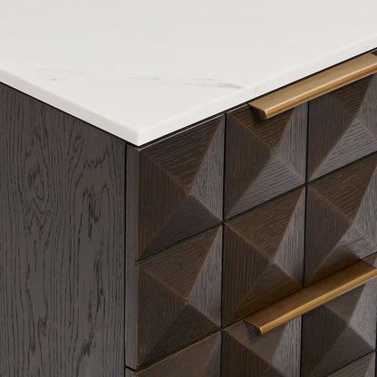 Benedict 53x62.5cm Smoked Oak Bedside Table - White Marble - OUTLET NSW