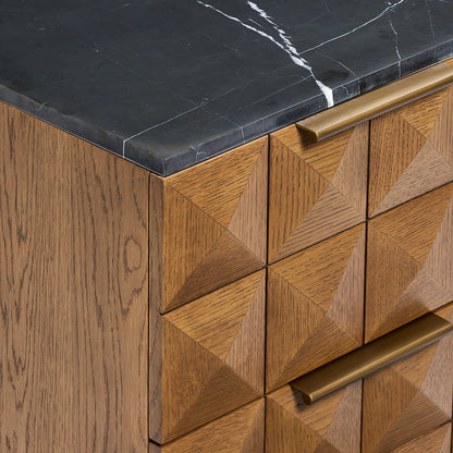 Benedict 53x62.5cm Walnut Bedside Table - Black Marble