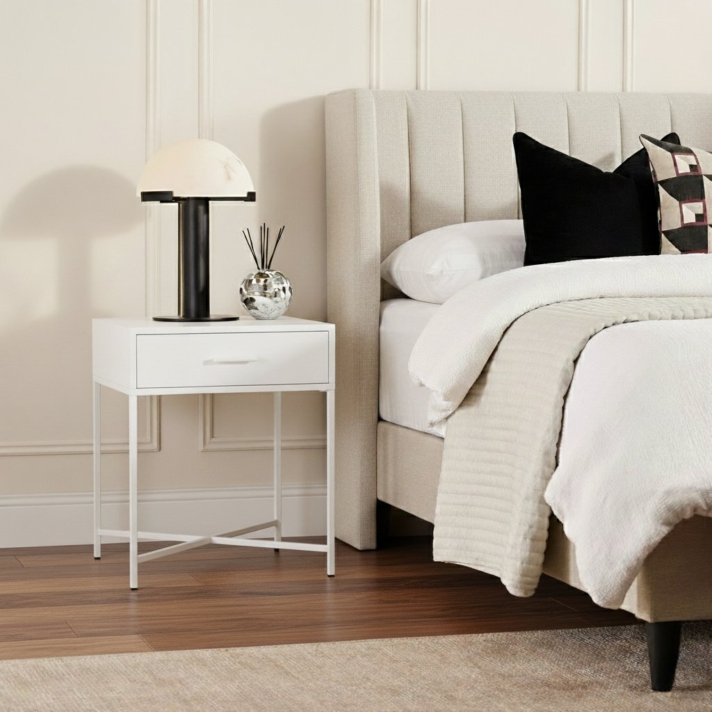 Nessa 45x60cm 1 Drawer Bedside Table - All White