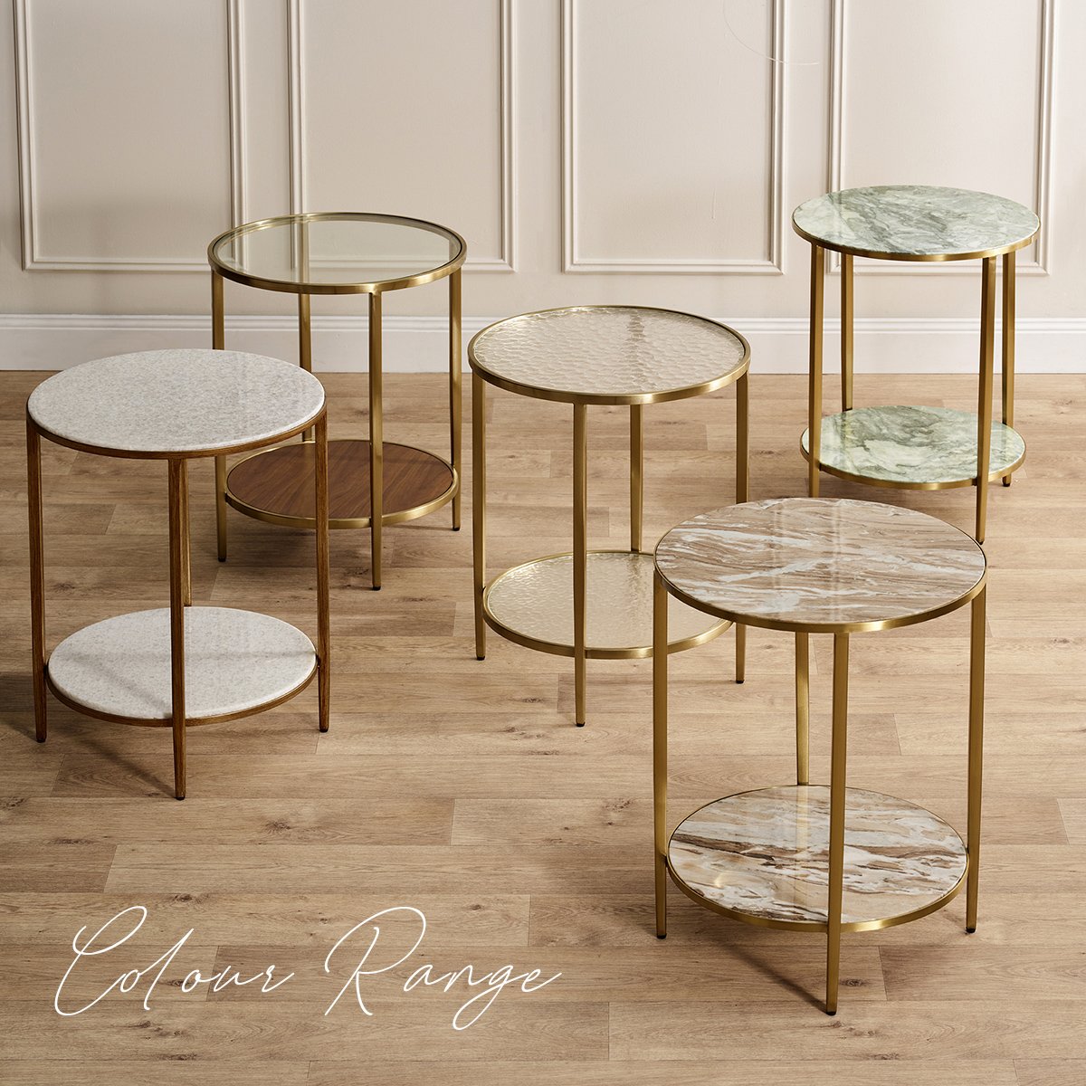 Chloe Stone Nesting Coffee Tables - Antique Gold