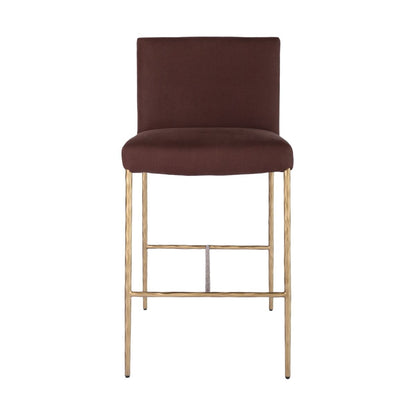 Heston Brass Kitchen Stool with Back - Chocolate Linen