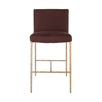 Heston Brass Kitchen Stool with Back - Chocolate Linen