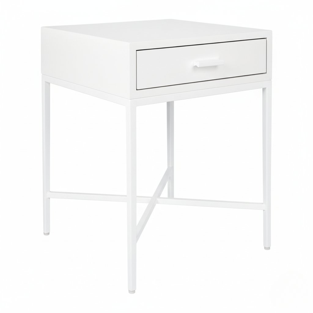 Nessa 45x60cm 1 Drawer Bedside Table - All White