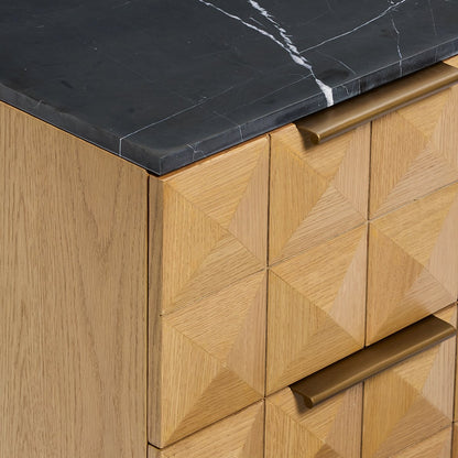 Benedict Natural Oak Bedside Table - Black Marble