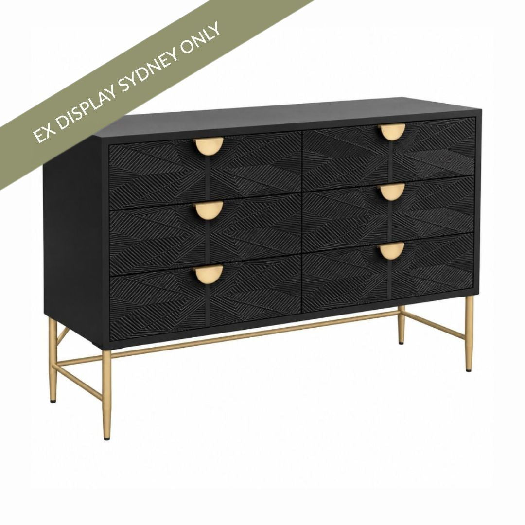 Beatrice 160cm 6 Drawer Chest - Black - OUTLET NSW