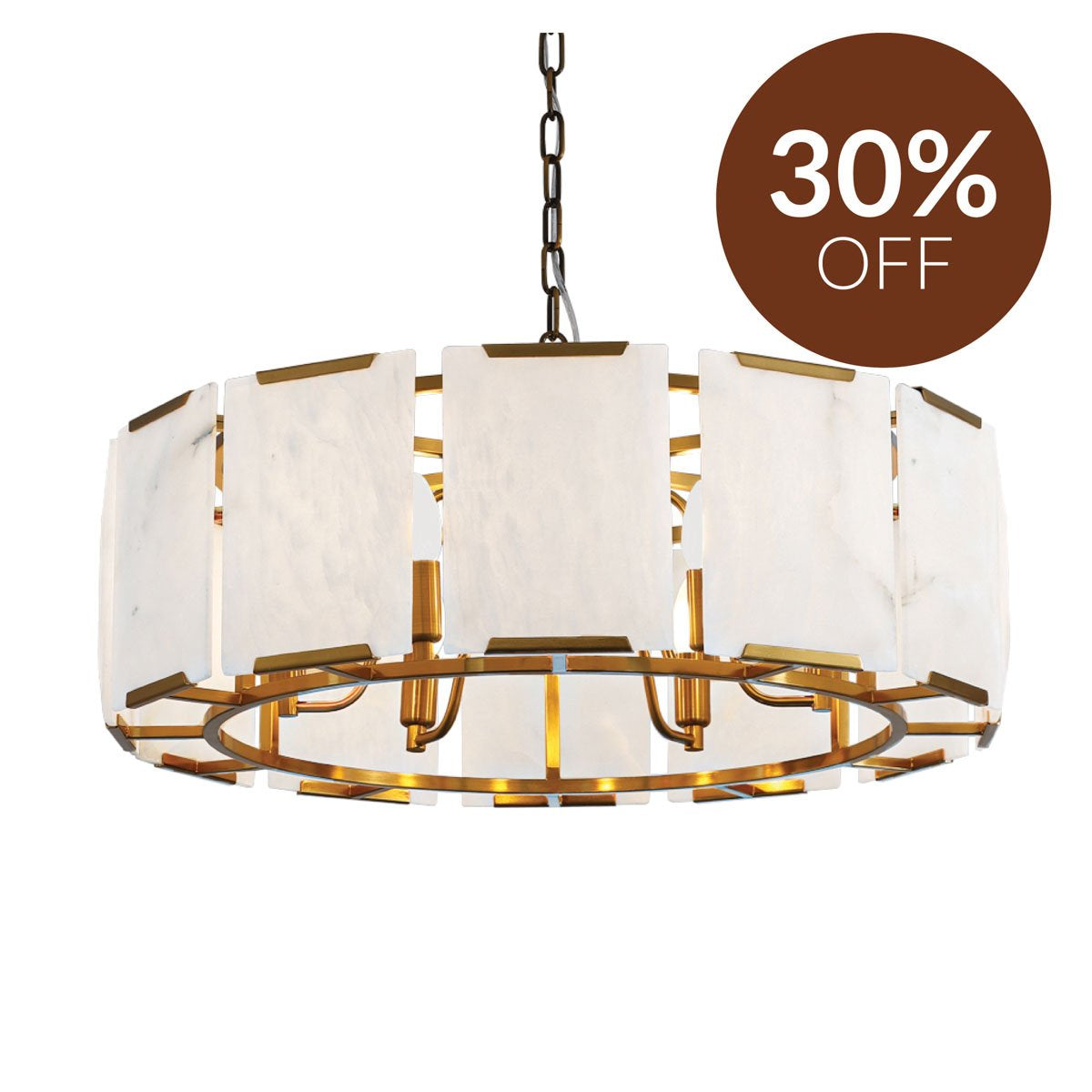 Florence Alabaster Pendant - Round Antique Brass