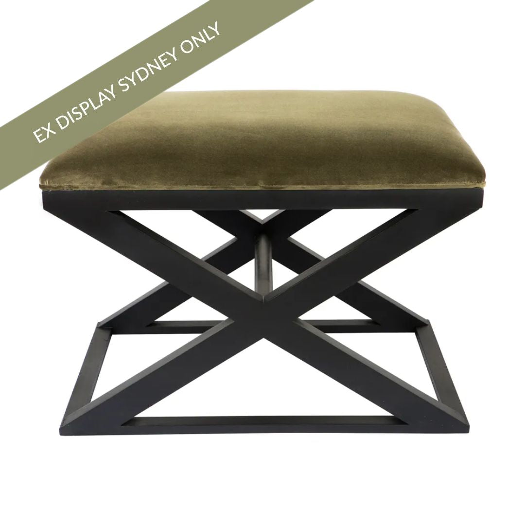 Spencer Black Timber Stool - Moss Velvet - OUTLET NSW