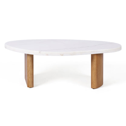 Solstice Ivory Cloud Marble Tables Set of 3 - Oak