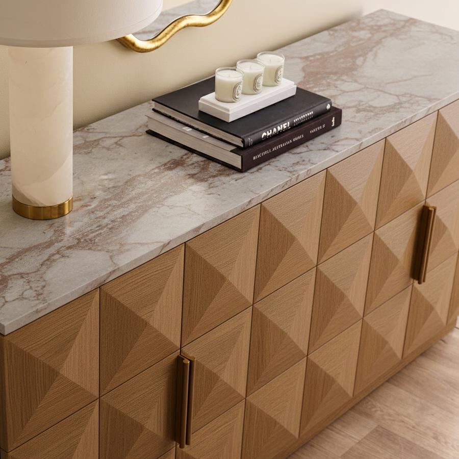 Benedict Natural Oak Buffet - White Marble