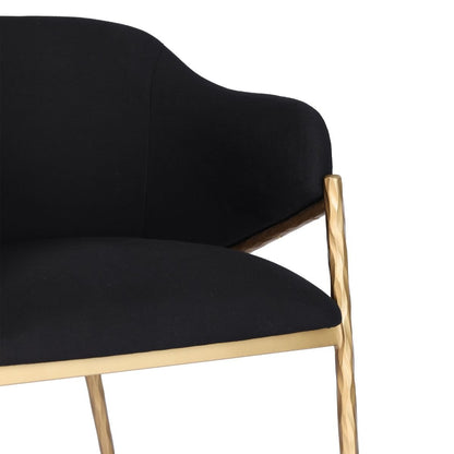Heston Brass Dining Chair with Arms - Black Linen