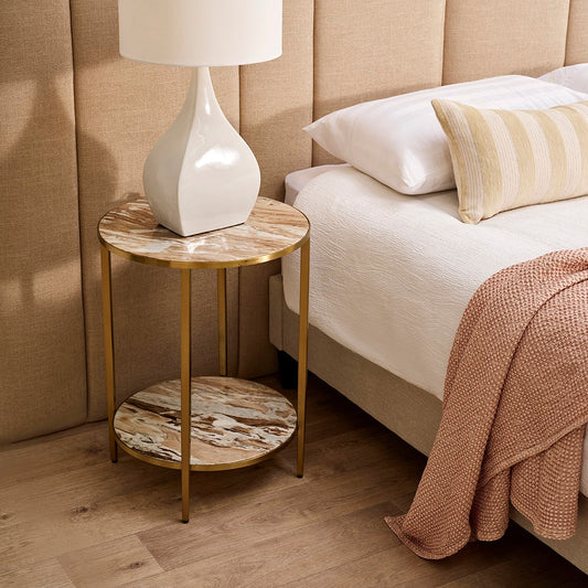 Chloe Pink Marble Side Table - Gold - OUTLET NSW